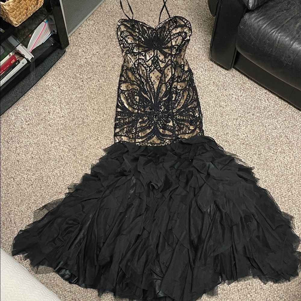Beaded sequinned gold/Black mermaid hem Evening Gown- stunning